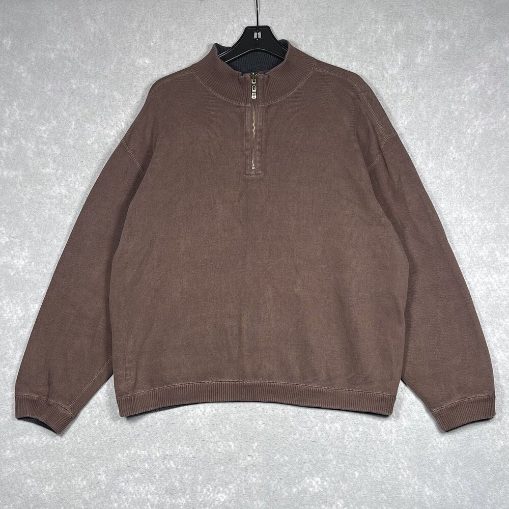 Tommy Bahama Sweatshirt Mens X-Large Brown/Gray Reversible Half Zip Pullover